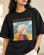 Close-up of the Wolfgang Amadeus Mozart Genius Doodles print on an oversized French terry T-shirt