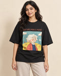 Wolfgang Amadeus Mozart Genius Doodles oversized French terry T-shirt by Fourth Dimension Club, front view on model