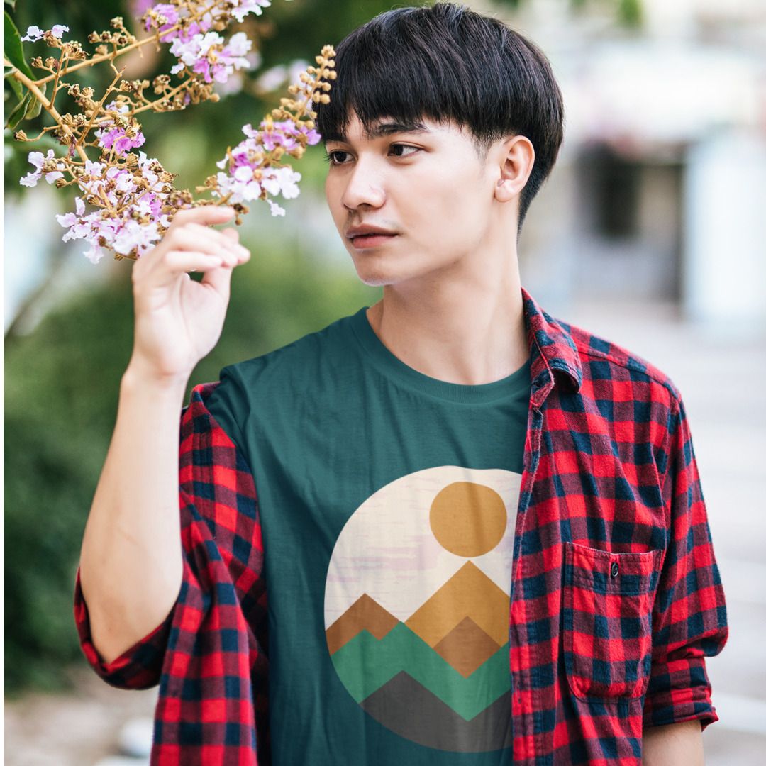 Geometric Mountain Unisex Oversized T-Shirt — Petrol Blue