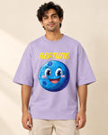 Neptune Stellar Squad oversized French terry T-shirt in lavender by Fourth Dimension Club, front view on model