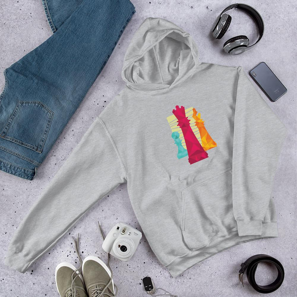 Chess Pieces Unisex Hooded Sweatshirt — Grey
