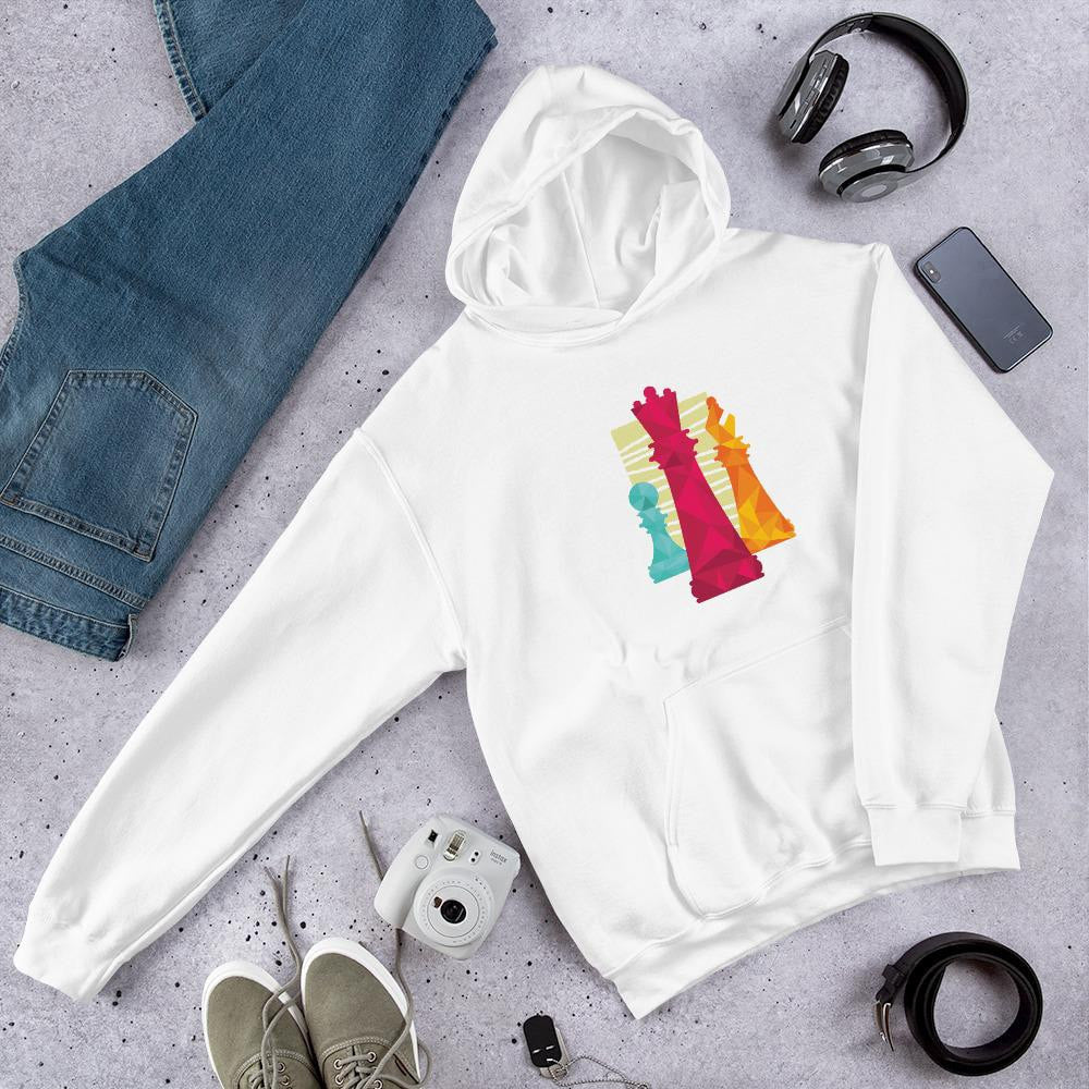 Chess Pieces Unisex Hooded Sweatshirt — White