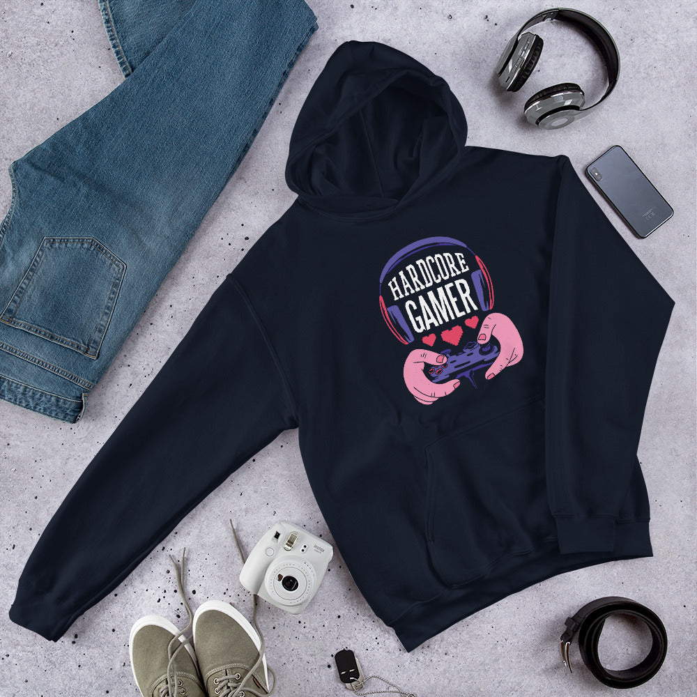 Hardcore Gamer Unisex Hooded Sweatshirt — Navy