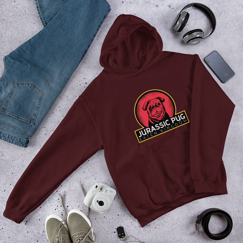 Jurassic Pug Unisex Hooded Sweatshirt — Maroon