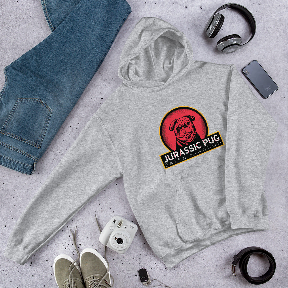 Jurassic Pug Unisex Hooded Sweatshirt — Grey