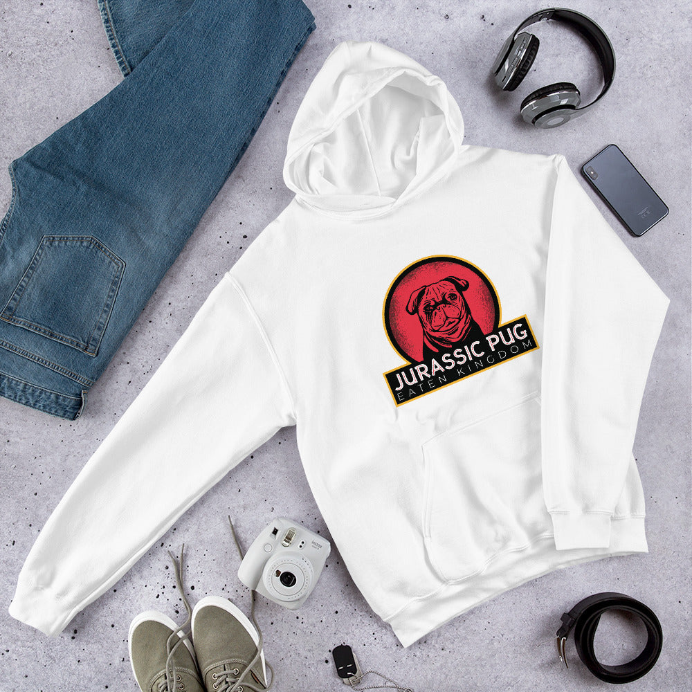 Jurassic Pug Unisex Hooded Sweatshirt — White
