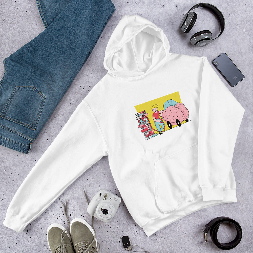 Book Fuel Unisex Hooded Sweatshirt — White