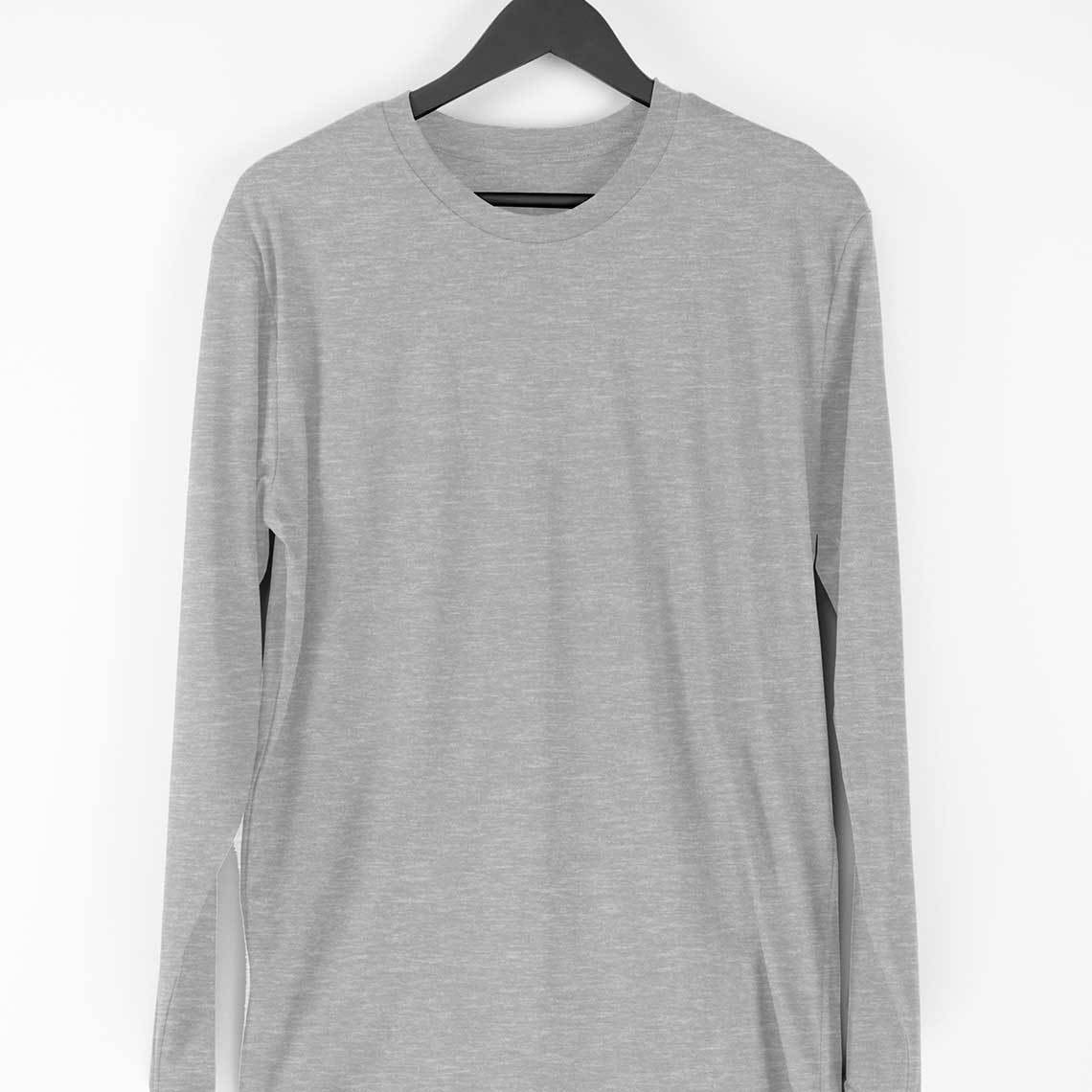 Men's Plain Full Sleeve T-Shirt — Melange Grey