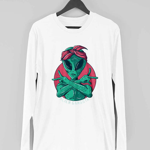 Alien Gangsta Full Sleeve T-Shirt — White