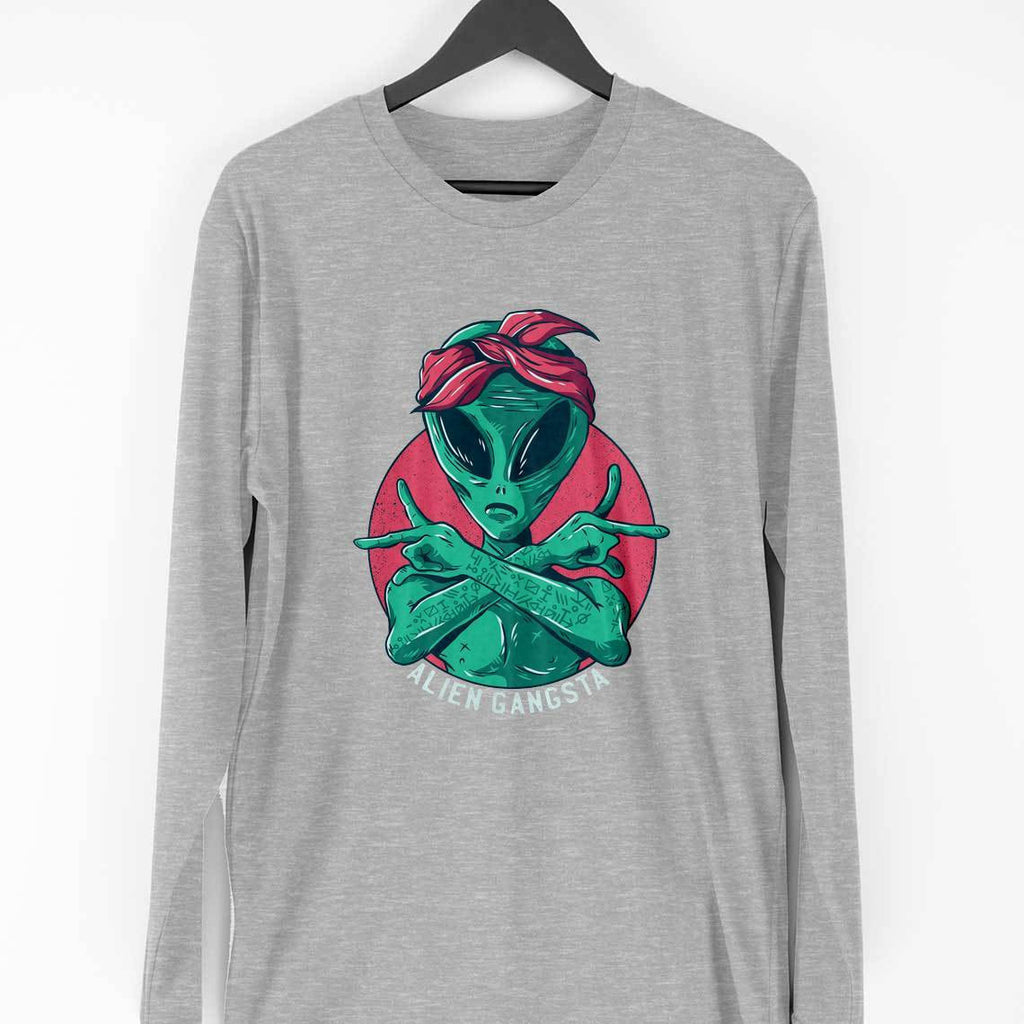 Alien Gangsta Full Sleeve T-Shirt — Melange Grey