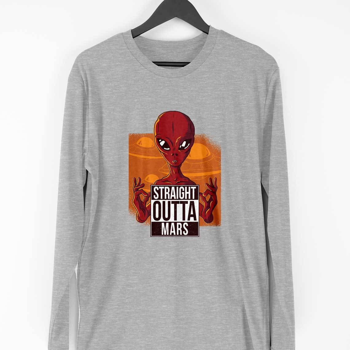 Straight Outta Mars Full Sleeve T-Shirt — Melange Grey