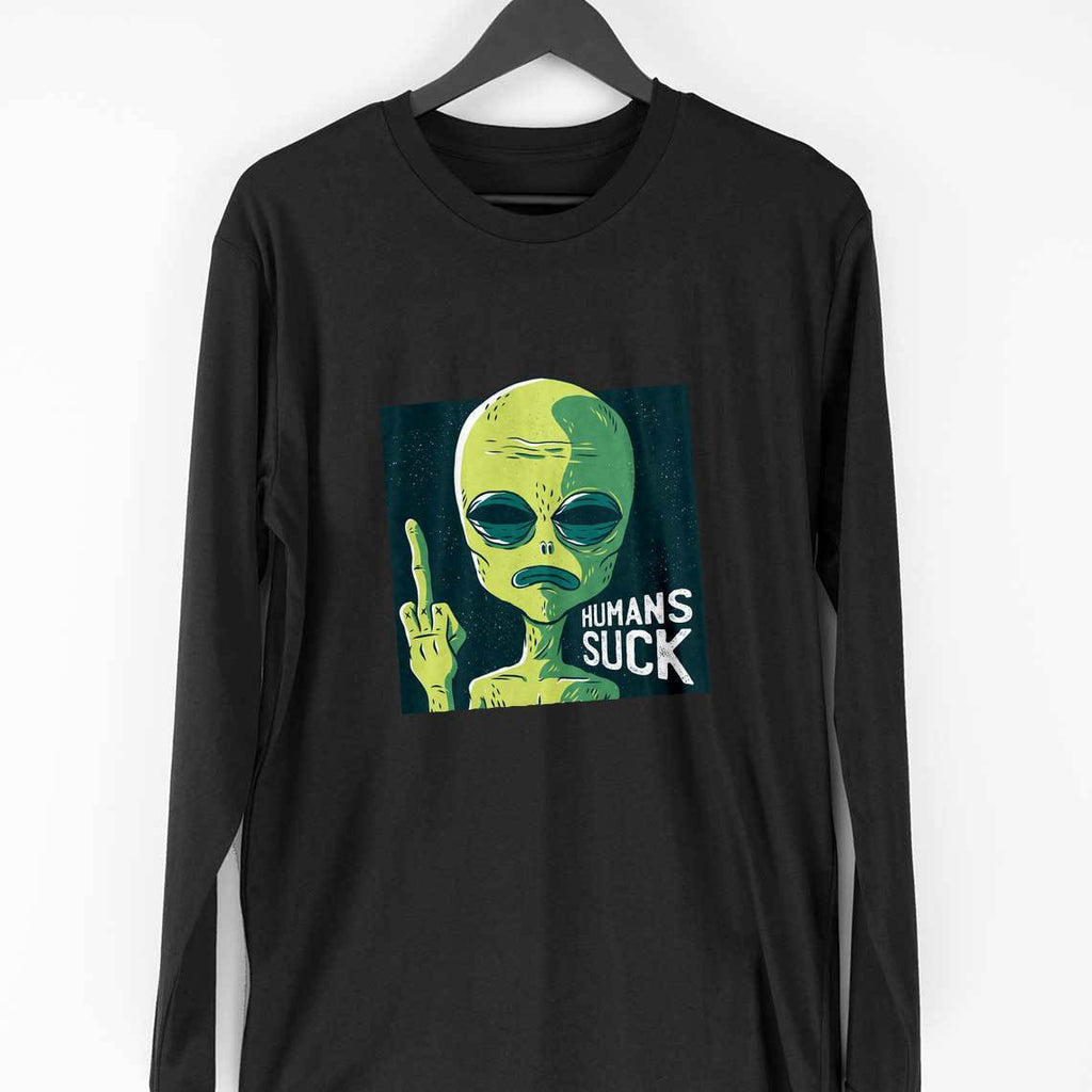 Humans Suck Full Sleeve T-Shirt — Black
