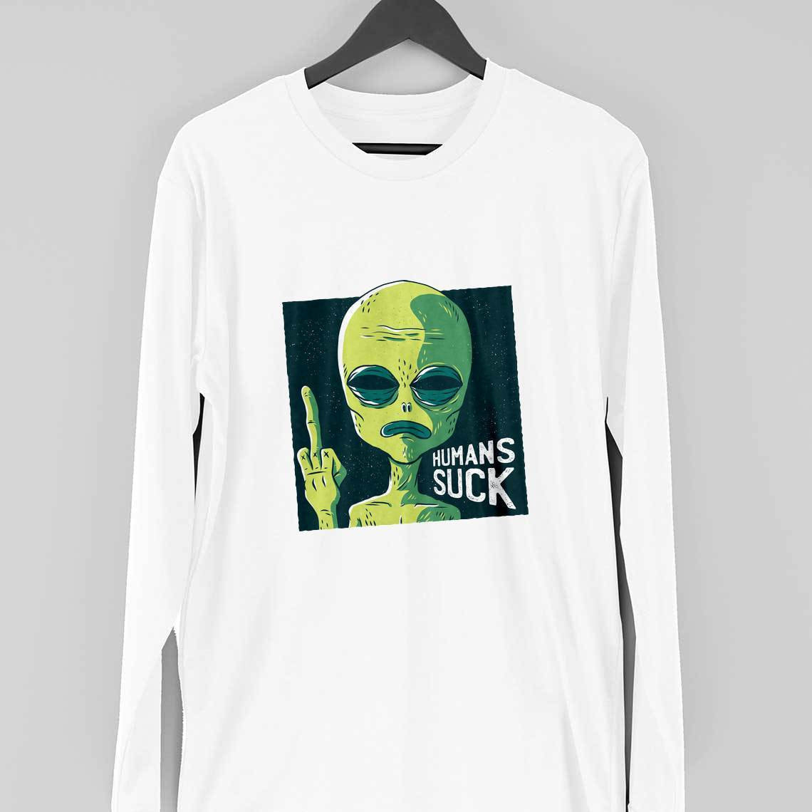 Humans Suck Full Sleeve T-Shirt — White