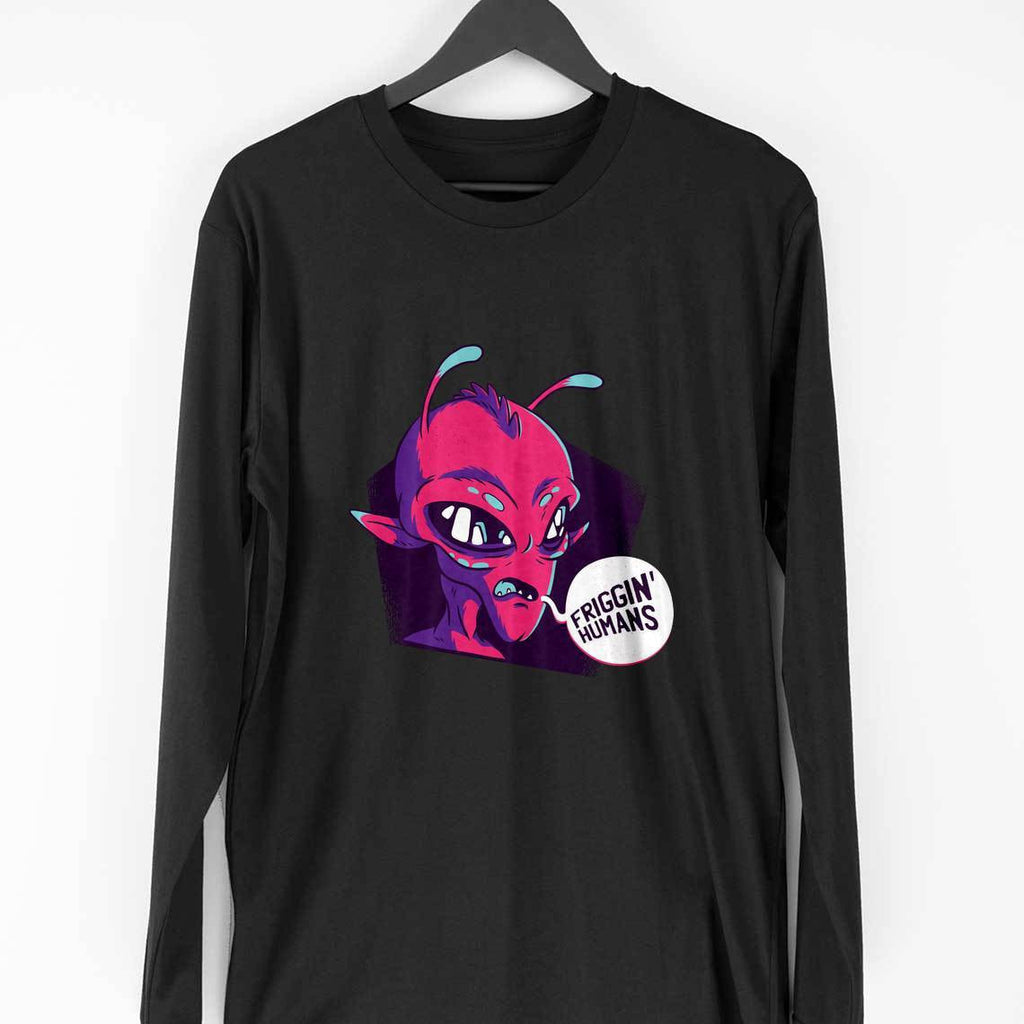 Friggin Humans Full Sleeve T-Shirt — Black