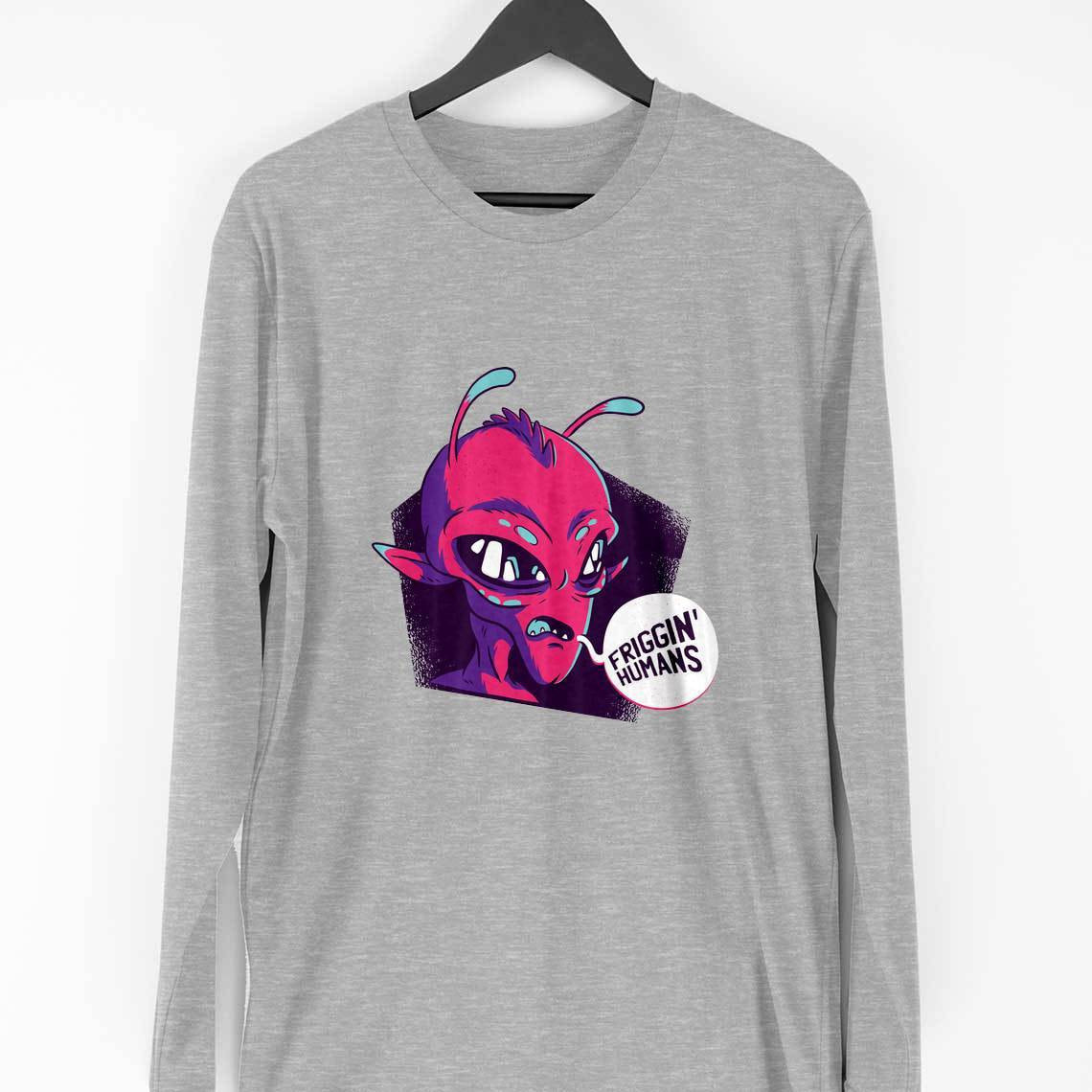 Friggin Humans Full Sleeve T-Shirt — Melange Grey