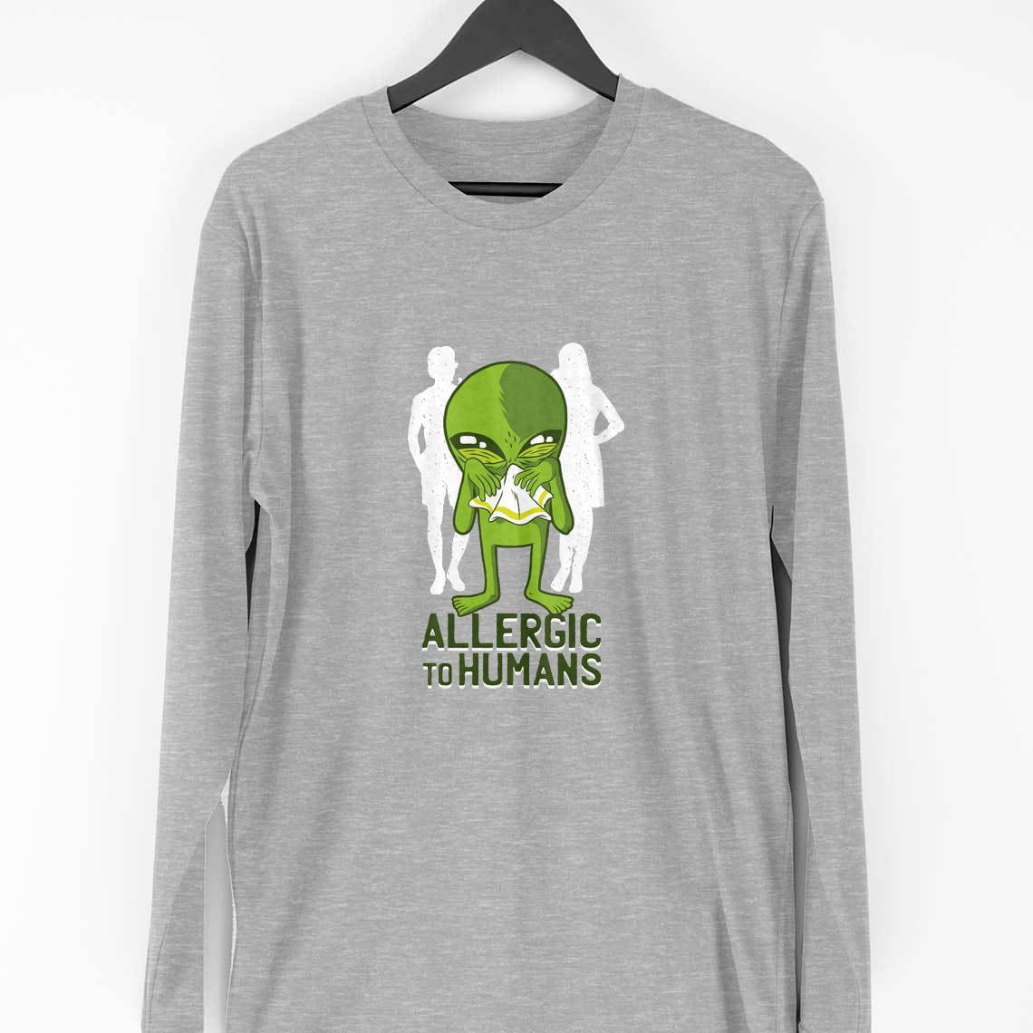 Allergic To Humans Full Sleeve T-Shirt — Melange Grey