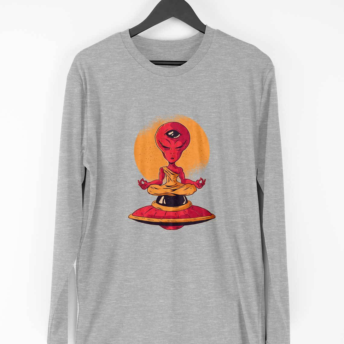 Alien Meditation Full Sleeve T-Shirt — Melange Grey
