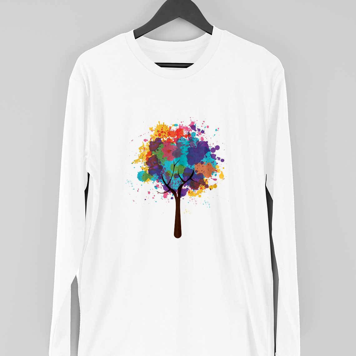 Abstract Tree Full Sleeve T-Shirt — White