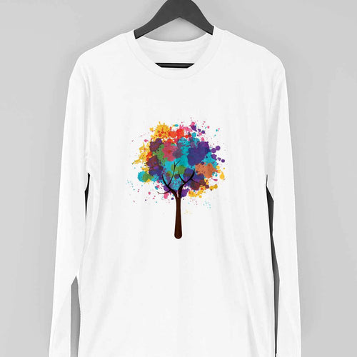 Abstract Tree Full Sleeve T-Shirt — White