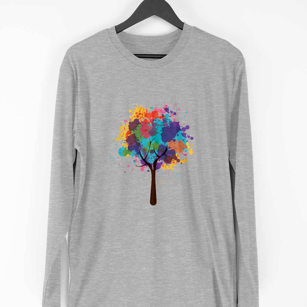 Abstract Tree Full Sleeve T-Shirt — Melange Grey