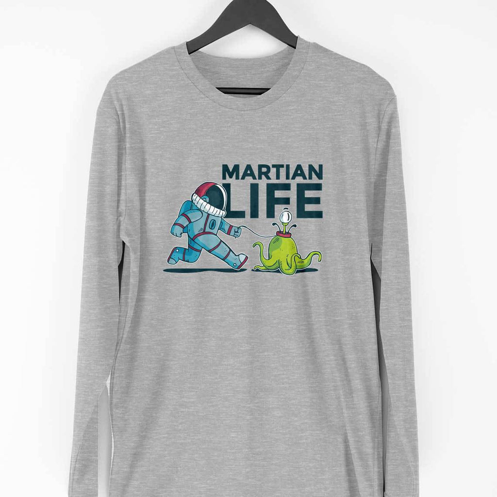 Life On Mars Full Sleeve T-Shirt — Melange Grey