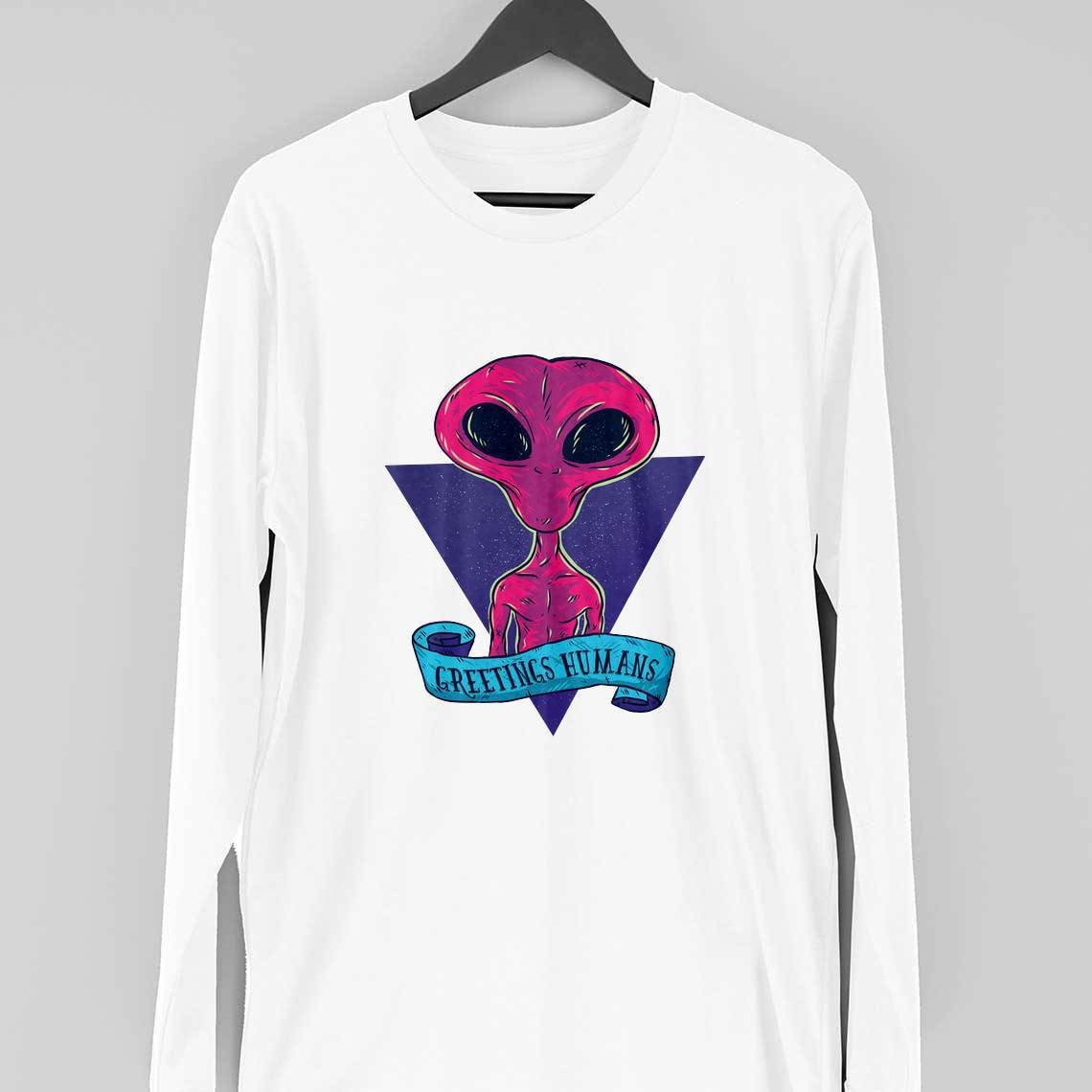 Greetings Humans Full Sleeve T-shirt — White