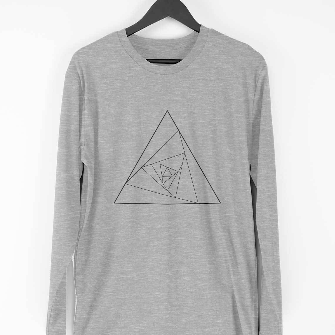 Abstract Triangle Full-Sleeve T-Shirt — Melange Grey