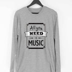 All You Need Is Music Full Sleeve T-Shirt — Melange Grey