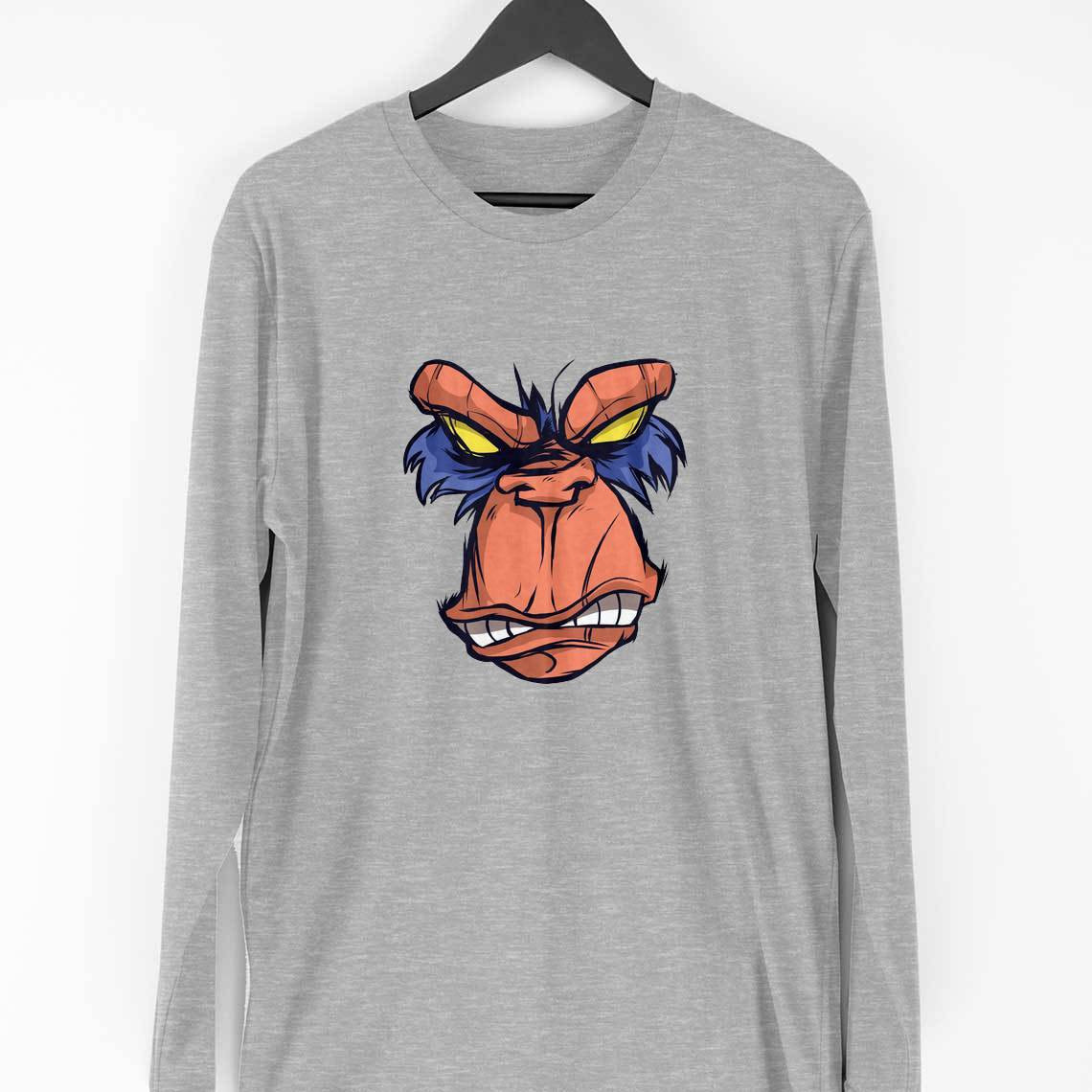 Angry Ape Full Sleeve T-Shirt — Melange Grey