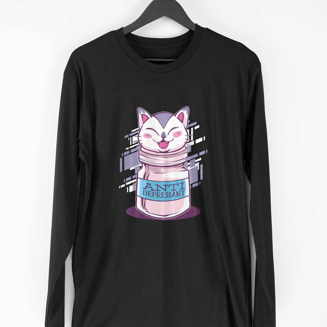 Anti Depressant Full Sleeve T-Shirt — Black