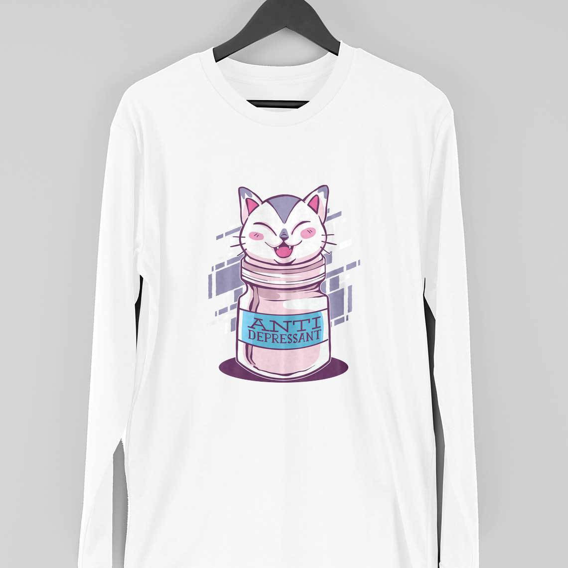 Anti Depressant Full Sleeve T-Shirt — White