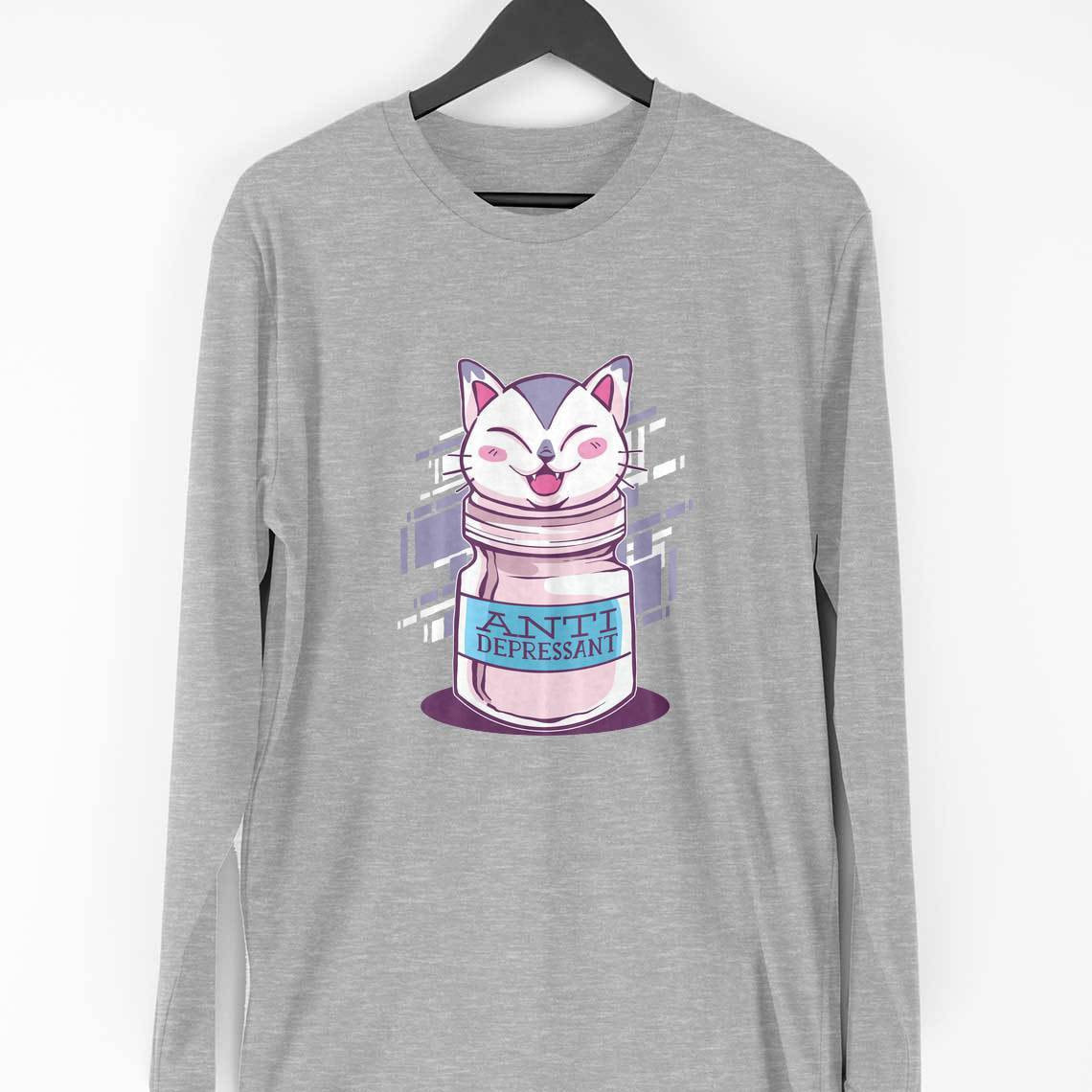 Anti Depressant Full Sleeve T-Shirt — Melange Grey