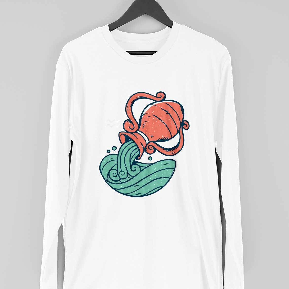 Aquarius Zodiac Full Sleeve T-Shirt — White