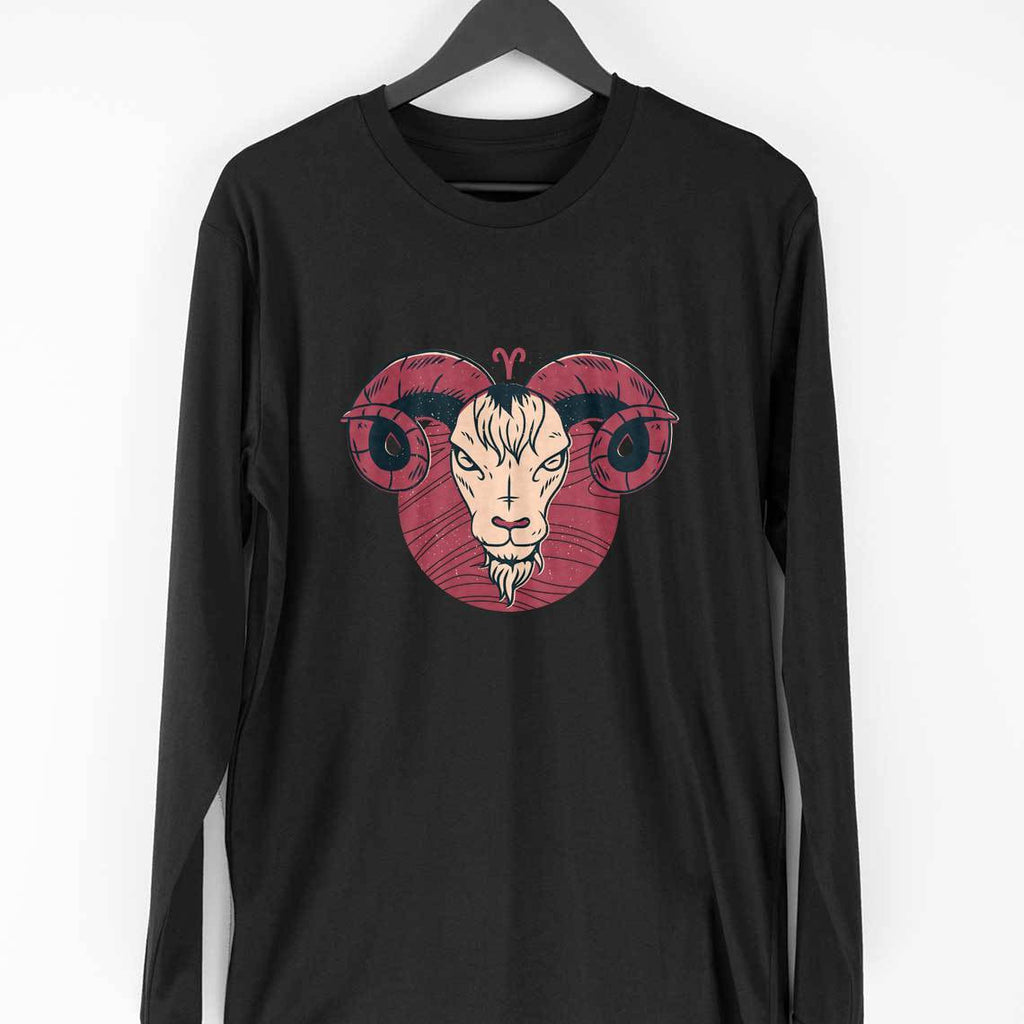 Aries Zodiac Full Sleeve T-Shirt — Black
