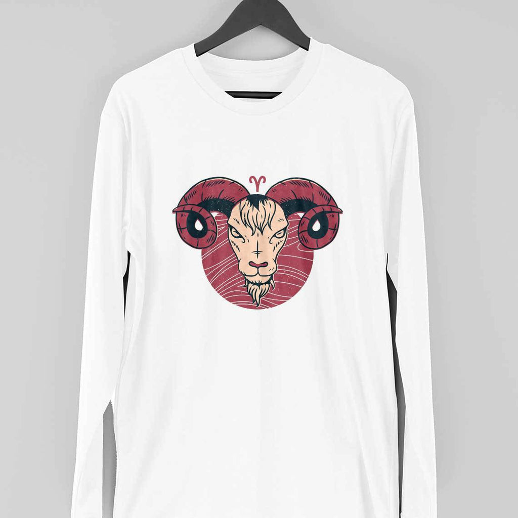 Aries Zodiac Full Sleeve T-Shirt — White