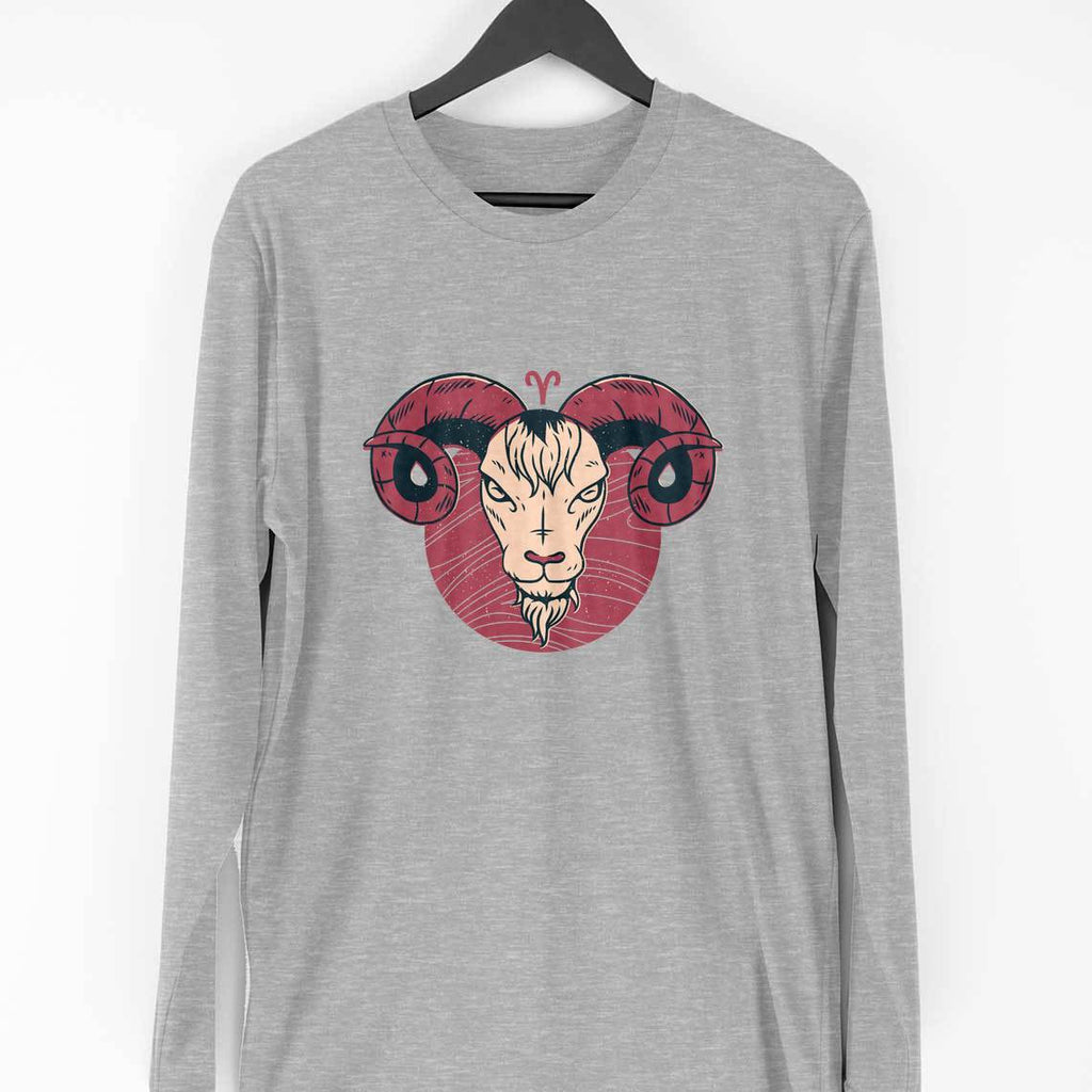 Aries Zodiac Full Sleeve T-Shirt — Melange Grey