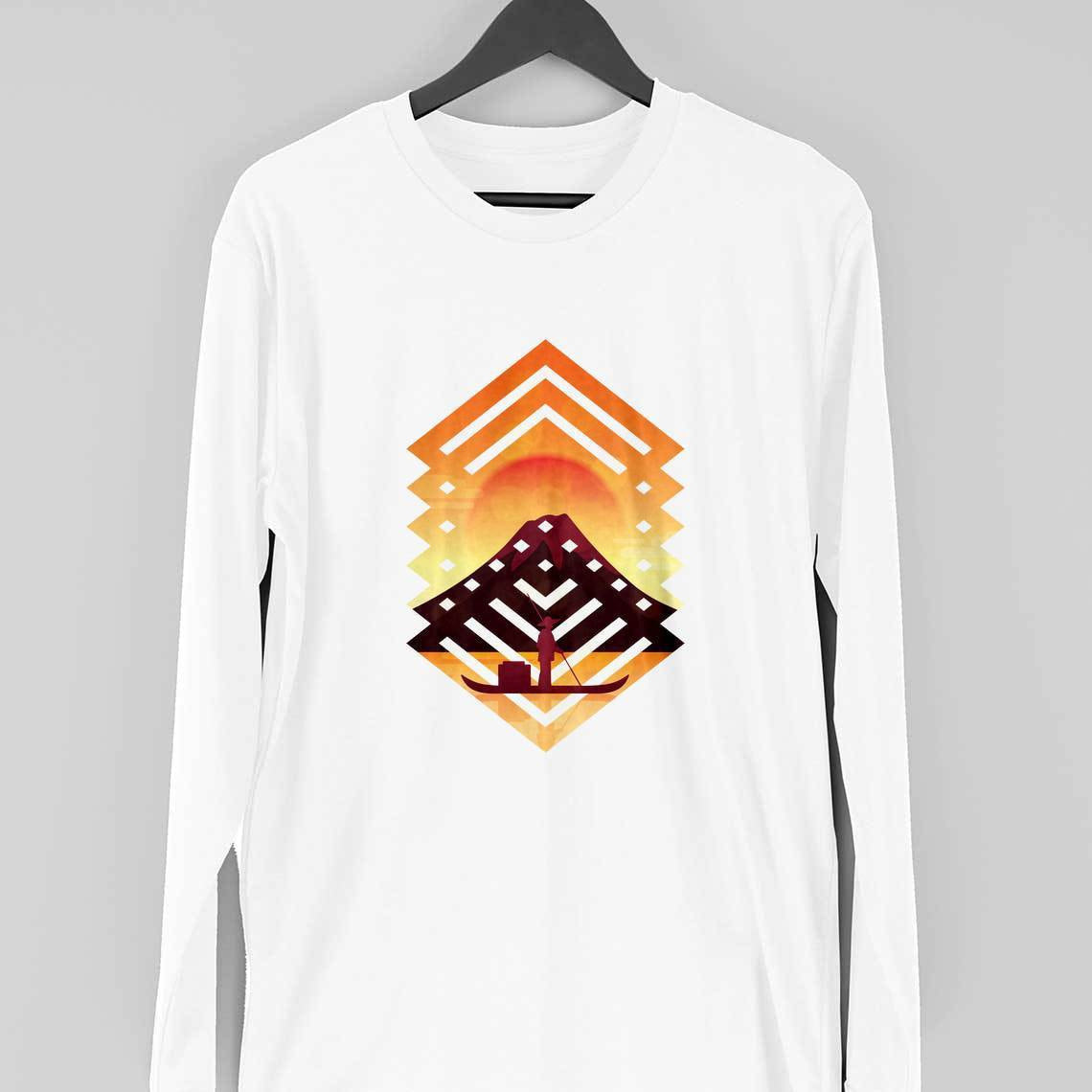 Sunset Boat Full Sleeve T-Shirt — White