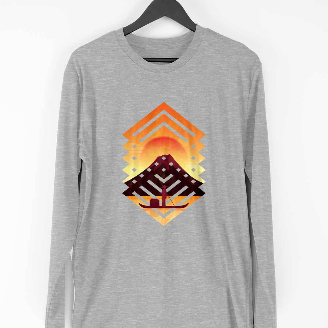 Sunset Boat Full Sleeve T-Shirt — Melange Grey