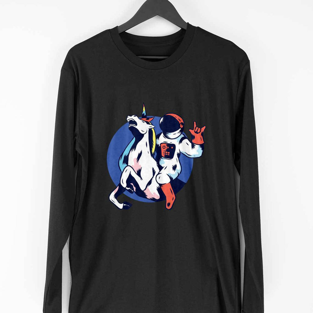 Astronaut Unicorn Full Sleeve T-Shirt — Black