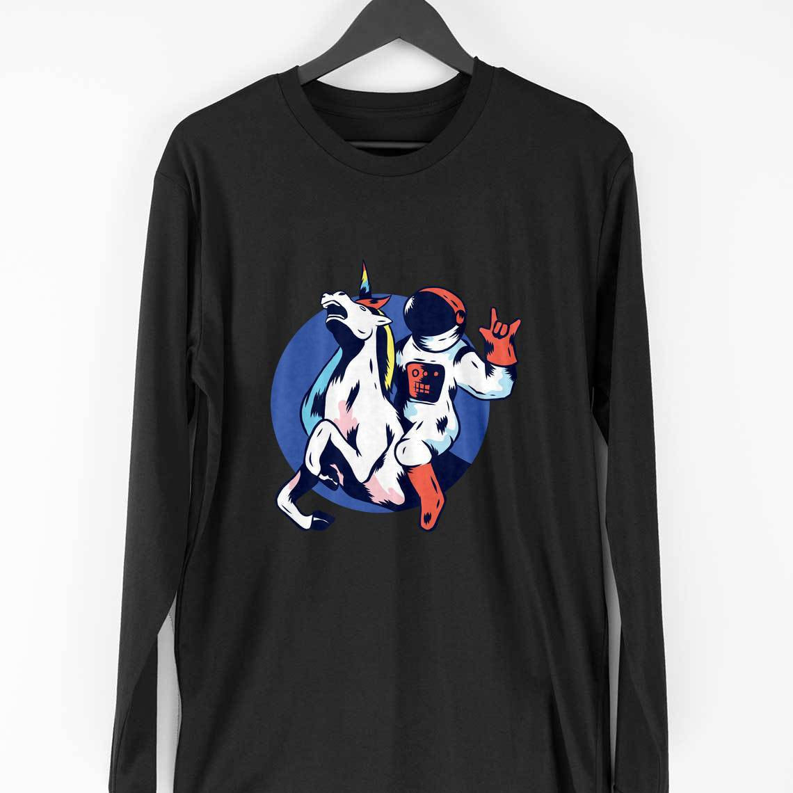 Astronaut Unicorn Full Sleeve T-Shirt — Black