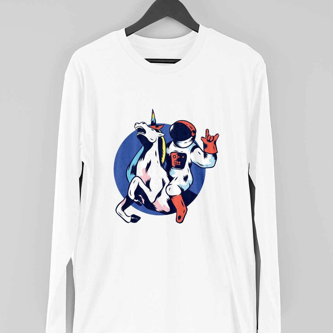 Astronaut Unicorn Full Sleeve T-Shirt — White