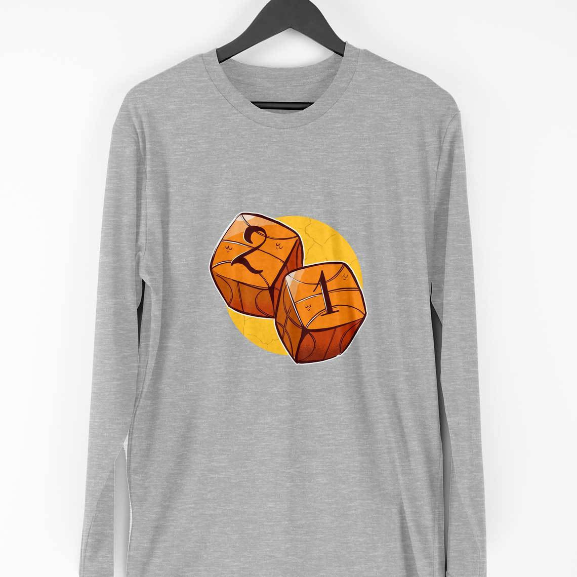 Basketball Dice Full Sleeve T-Shirt — Melange Grey