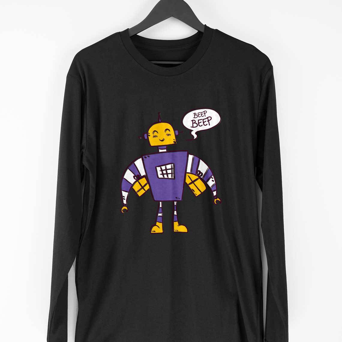 Beep Beep Robot Full Sleeve T-Shirt — Black