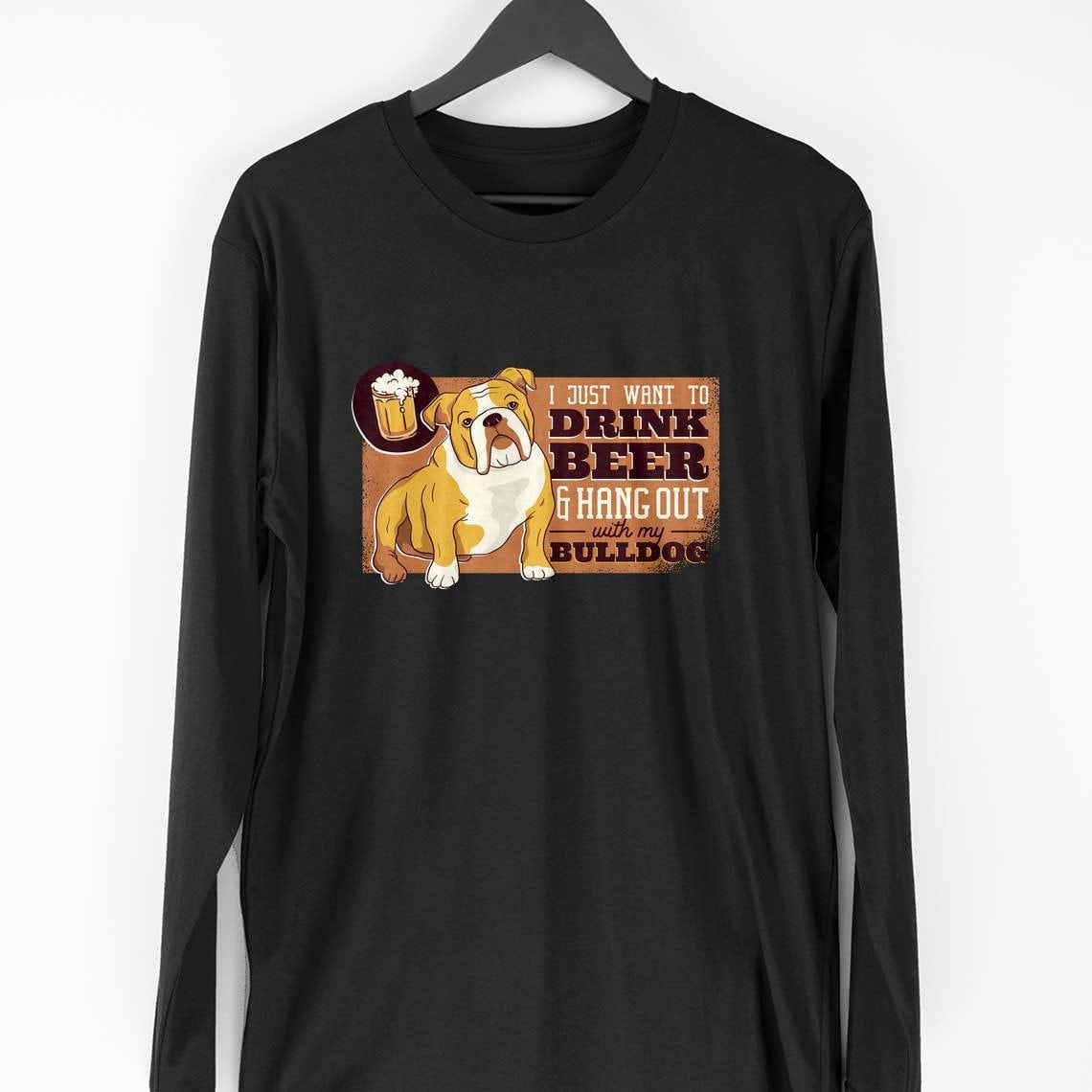 Bulldog & Beer Full Sleeve T-Shirt — Black