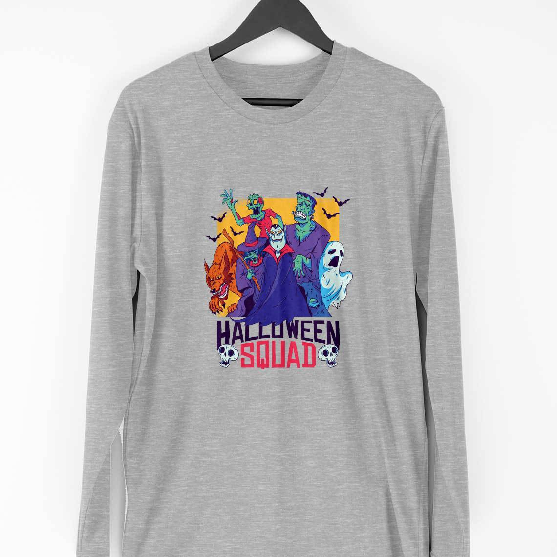 Halloween Squad Full Sleeve T-Shirt — Melange Grey