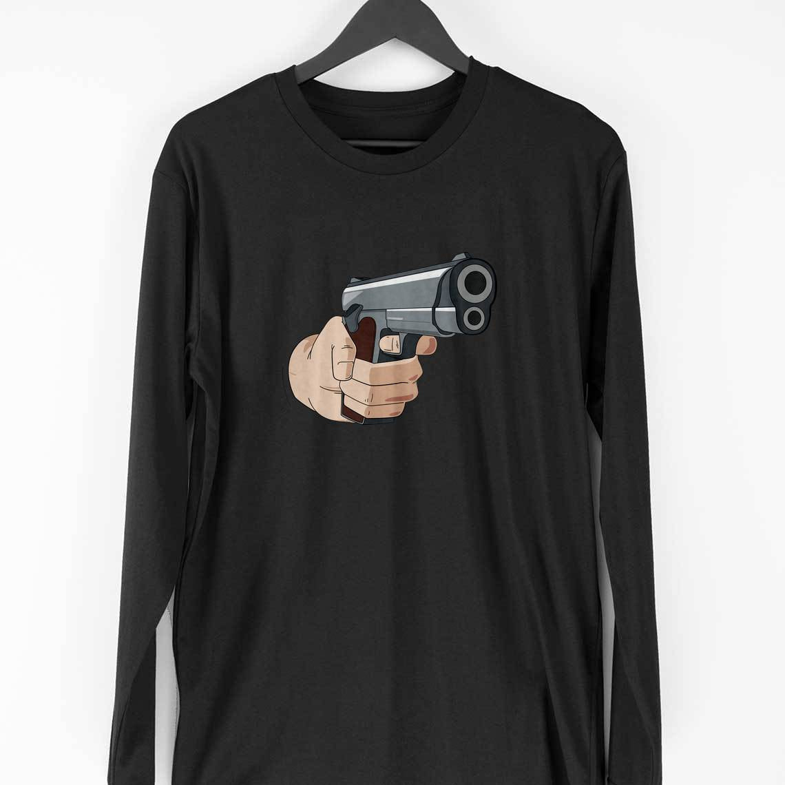 Hand Gun Full Sleeve T-Shirt — Black