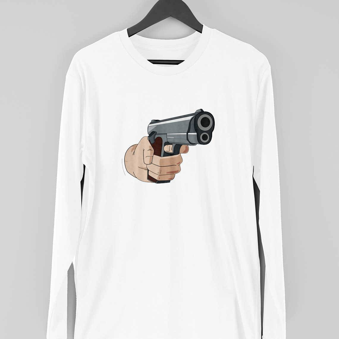 Hand Gun Full Sleeve T-Shirt — White