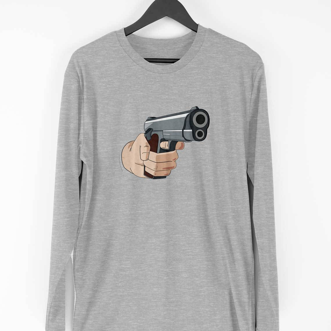 Hand Gun Full Sleeve T-Shirt — Melange Grey