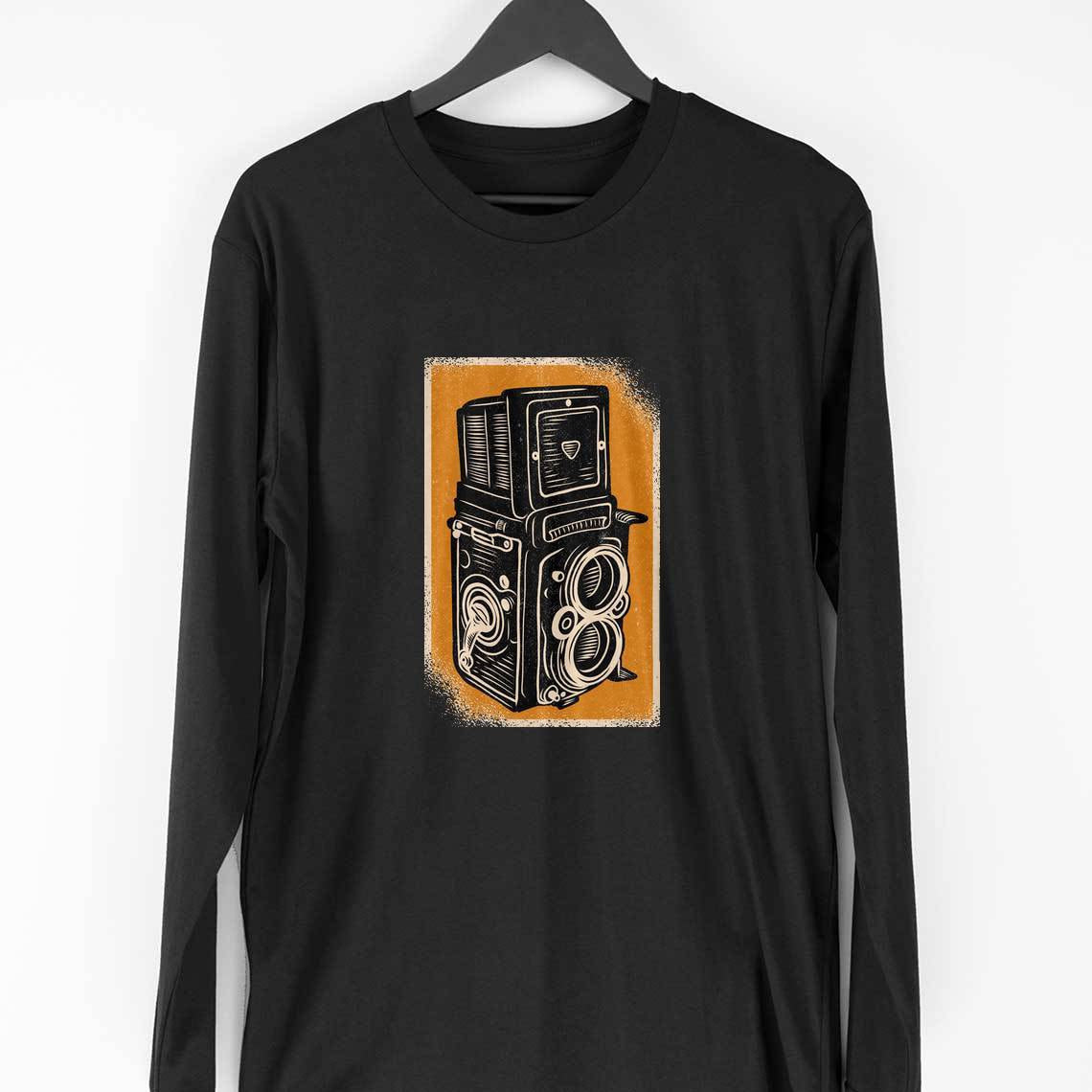 Vintage Rolleiflex Camera Full Sleeve T-Shirt — Black