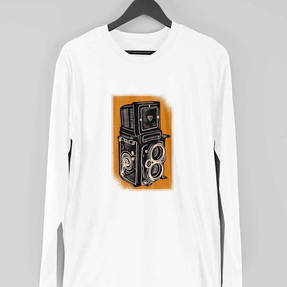 Vintage Rolleiflex Camera Full Sleeve T-Shirt — White